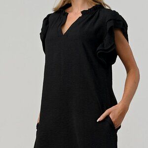 Summer A Line Dress - With Flutter Sleeve in Black - NWT